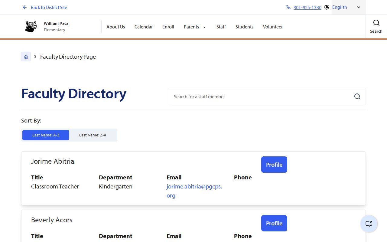 Landover people directories search in the William Paca faculty directory