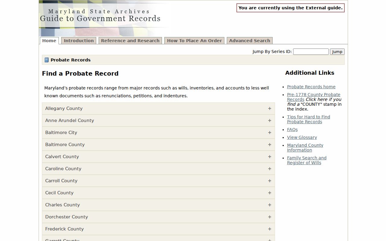 Landover public records Maryland Archives probate guide